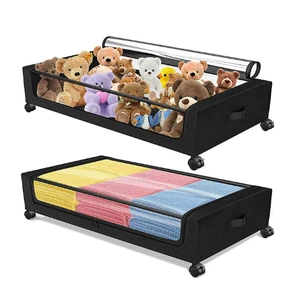 Bedroom Under Bed Storage with Wheels Containers Underbed Storage for Clothes Blankets and Shoe Organizer Drawer