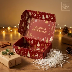 Custom Logo Christmas Mailer Box Corrugated Shipping Packaging Box With Gold Foil For Xmas Gift Subscription Holiday