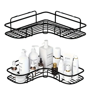 Modern Double-Tier Metal Bathroom Shelf Strong Adhesive Punch-Free Iron Toilet Triangle Wall Storage Rack