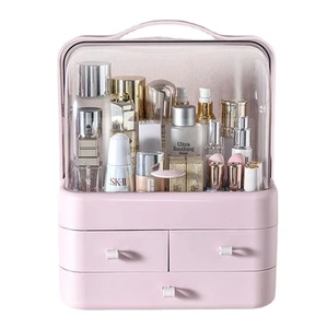 Makeup Organizer Holder Cosmetic Storage Box with Dust Free Cover Portable Handle