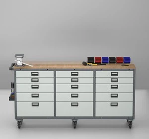 Garage Storage Solution Modular Tool Cabinet with Workbench Top Mobile Mechanic Workbench OEM Knock-down Structure 15 Drawers