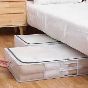 Rectangle PVC Foldable Under-Bed Storage Box with Lid Waterproof 68L Large Capacity Clothes Organizer for Seasonal Change