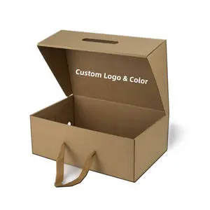 Wholesale LOW MOQ Custom Corrugated Cardboard Handbag Packaging Clothing Underwear Shoe Paper Box With Ribbon Handle