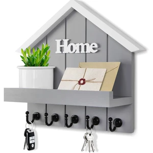Wooden Key Hook Wall Hangers, Wall Mail Organizer, Unique Key Hanger with Large Hooks for Bags, Coats, Raincoats