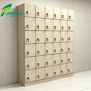 Modern Stadium Wood HPL Lockers with Electronic Lock & Padlock System Assembled Commercial Employee Locker