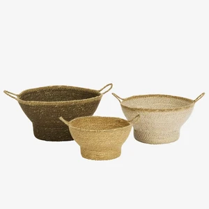 Handwoven Braided Seagrass Storage Basket With Handles Round Bowl Design Sustainable Decorative Basket Wholesale Bulk Supplier