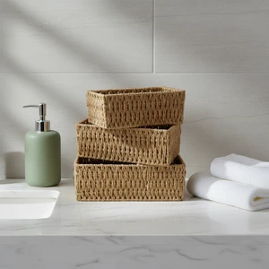 Natural Wicker Storage Basket Woven Baskets with Built in Handles