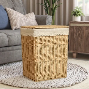 Yiqiang Eco-Friendly Rattan Woven Basket Dirty Clothes Storage Basket with Lid Fabric Medium