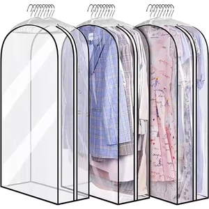 All Clear Gusseted Hanging Garment Bags for Clothes Shirts Coats Dresses-PE Material Suit Closet Storage Bag