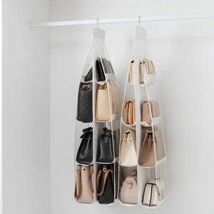 Hot Selling 6-Pocket Foldable PVC Hanging Handbag Organizer Wardrobe & Living Room Transparent Dustproof Storage Bag