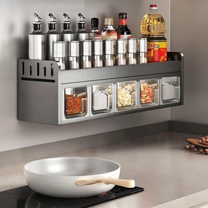 High Quality Glossy Grey Craft Wall Mounted Non-Folding Single Tier Rectangle Multi-functional Modern Kitchen Spice Storage Rack
