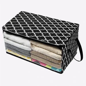 Space Saving Under Bed Storage Box Extra Long Foldable Fabric Design Blanket Pillow Organizer for Bedroom
