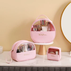 PU Waterproof 3-Piece Cosmetic Bag Set with Zipper Closure & Soft Handle Large Capacity for Travel & Makeup Storage
