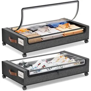 Foldable Under Bed Storage with Wheels Closet Organizer Metal Rolling Under Bed Clothing Storage Containers