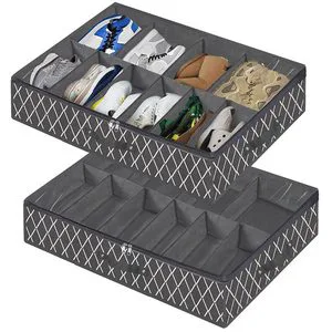 High Quality Non-Woven Fabric Shoes Box 12 Girds Underbed Closet Solution Foldable Zippered Under Bed Storage Shoe Organizer Bag