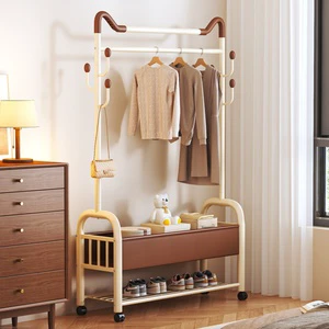 Modern Metal Space Saving Coat Rack Freestanding Coat Rack Double-deck Clothes Rack with Hooks