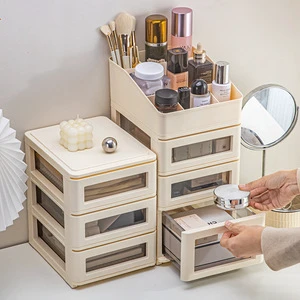 Modern Aluminum PP Sustainable Cosmetic Storage Box Multi-layer Drawer-type Desktop Organizer Multi-capacity for Dormitory