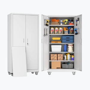 Professional Heavy Duty Steel Double Door Mobile Garage Tool Cabinet Adjustable Shelves 120 lb Load Capacity Detachable Design