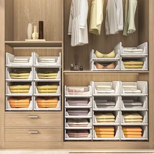 2026 New Style Stackable Plastic Storage Basket Foldable Closet Organizers Drawer Shelf Storage Container For Wardrobe Cupboard