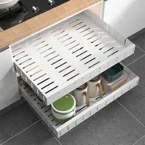 Heavy-Duty Pull Out Cabinet Organizer Expandable Slide Out Drawers Kitchen Cabinet Organizer for Food and Spice Storage