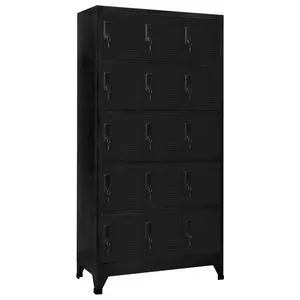 Black Steel Locker Cabinet 5 Tier Storage Lockers Garage Organization Minimalist Design Standing Type