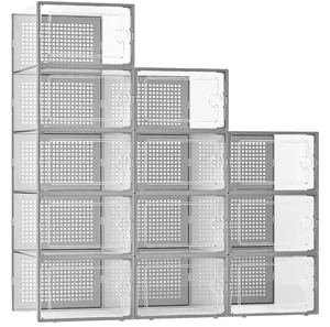 Clear Shoe Box Stackable Plastic Sneaker Storage Organizer Drop Front Transparent Dustproof Drawer Container With Lid
