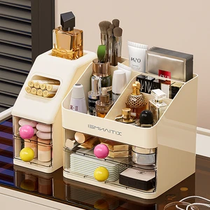Desktop Dustproof Makeup Box High End Organizer Compartmentalized Large Cosmetics Storage Box