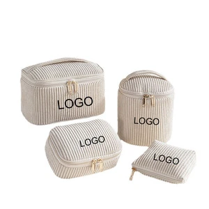 Wholesale Custom 4 Piece Set Corduroy Makeup Bag Travel Beauty Ladies Organizer Storage Bag Women Cosmetic Bag for Outdoor