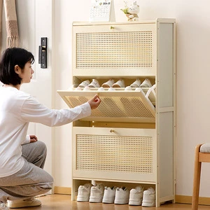 2024 Popular Ultra-Thin Bamboo Shoe Cabinet Modern Antique Living Room Furniture with Convertible Design