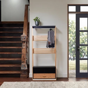 Custom Simple Wooden Floor-Standing Coat Rack Mirror Three-Layer Large Capacity Multifunctional Storage for Shoes Bag Living
