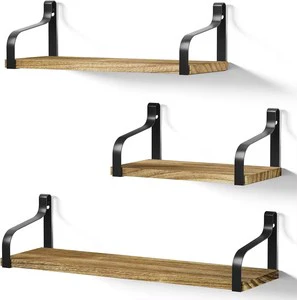 Wall Mounted Floating Shelves Wood Wall Storage Shelves for Bedroom Living Room Bathroom Kitchen Office and More Carbonized