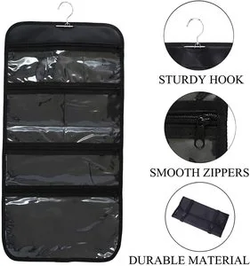 Classic Oxford Cloth Black Bathroom Hanging Bag Large-Capacity Multi-Compartment Toiletries Skincare Product Storage Pouch