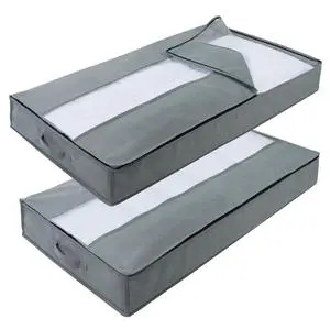 Casual-Style Bedroom Comforter Storage Organizer Zippered Foldable Underbed Blanket Closet Space-Saving Breathable Fabric