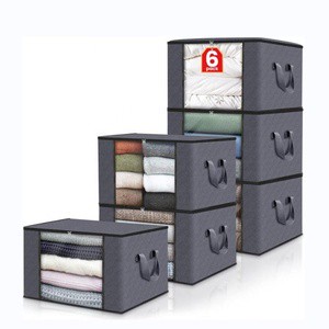 Collapsible Fabric Clothes Storage Bag Stackable Clothing Storage Bin Closet Under Bed Storage Organizer with Zip Lids for Home