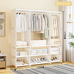 Stylish Bedroom Floor-standing Coat RackThree Rows of Clothes Racks Reinforced Hanger Excellent Simple Design Storage Boxes