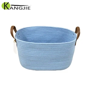 Handmade Cotton Rope Woven Durable Storage Basket With Handle