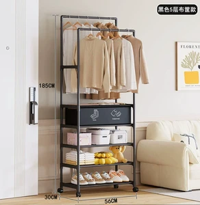 5 Layer Modern Multi-functional Metal Coat Rack Freestanding Bedroom Clothes Organizer Garment Rack with Shoe Storage Shelves