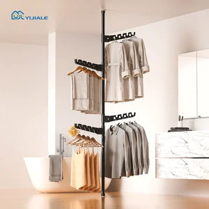 Coat Rack Bedroom Floor No Punch Hanger Stainless Steel Single Rod Telescopic Rod Storage Fantastic With Wings