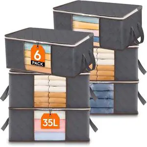 Clothing Organizer Storage Bag 35L Non-Woven Fabric Rectangle Bedroom Use