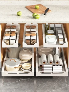Coovens Adjustable Pull-Out Cabinet Organizer, Sliding Under-Sink Storage Basket for Kitchen Cabinets, Spices and Cookware
