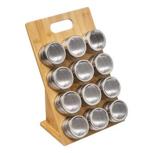 Home Wooden Spice Rack With Bamboo Base Magnetic Spice Rack Kitchen Shelf Pepper Bamboo Kitchen Storage Rack