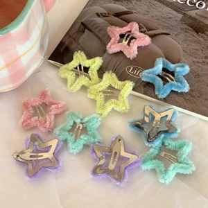 2 PCS/Set Star Hair Clips For Girls Furry Metal Snap Clips Candy Color Korean Fringe BB Clip Wholesale