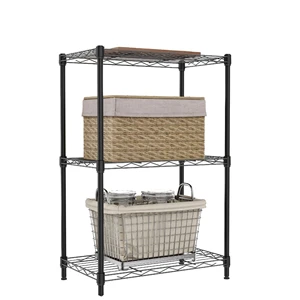 Modern 3-Tier Carbon Steel Powder Coated Portable Shelving Rack Storage Shelves For Kitchen Living Room Laundry Room Black