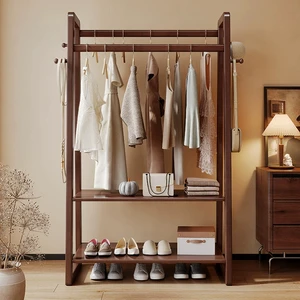 Modern European Style Rubber Solid Wood Coat Rack with Shoe Rack for Living Room and Hotel Apartment