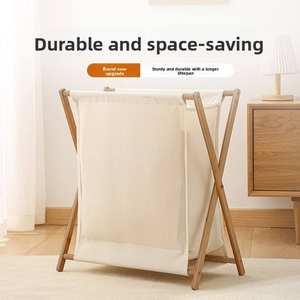 Modern Style Wooden Frame Collapsible Laundry Basket For Cloth Home Use Storage Basket Laundry Basket