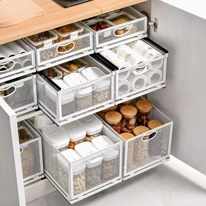 Pull Out Cabinet Organizer, Cabinet Pull Out Shelves With Dividers, Heavy Duty Slide Out Shelves