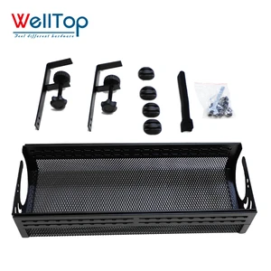 WELLTOP New Arrivals Black Wire Cord Organizer Basket Storage Shelf Rack No Drill Under Desk Cable Management Tray with Clamp