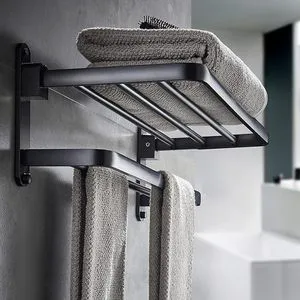 Wholesale Double-layer Black Metal Toilet Storage Rack Wall Mounted Bathroom Hardware Bracket