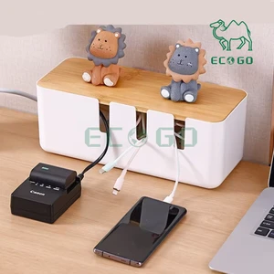 Strip Management Plastic Wave Storage Box Container Cable Organizer With Bamboo Lid Desktop Power