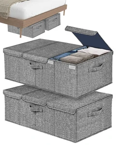 2 Pack Foldable Fabric Deep Under Bed Storage Containers for Closet Bedroom-Polyester Material Large Size